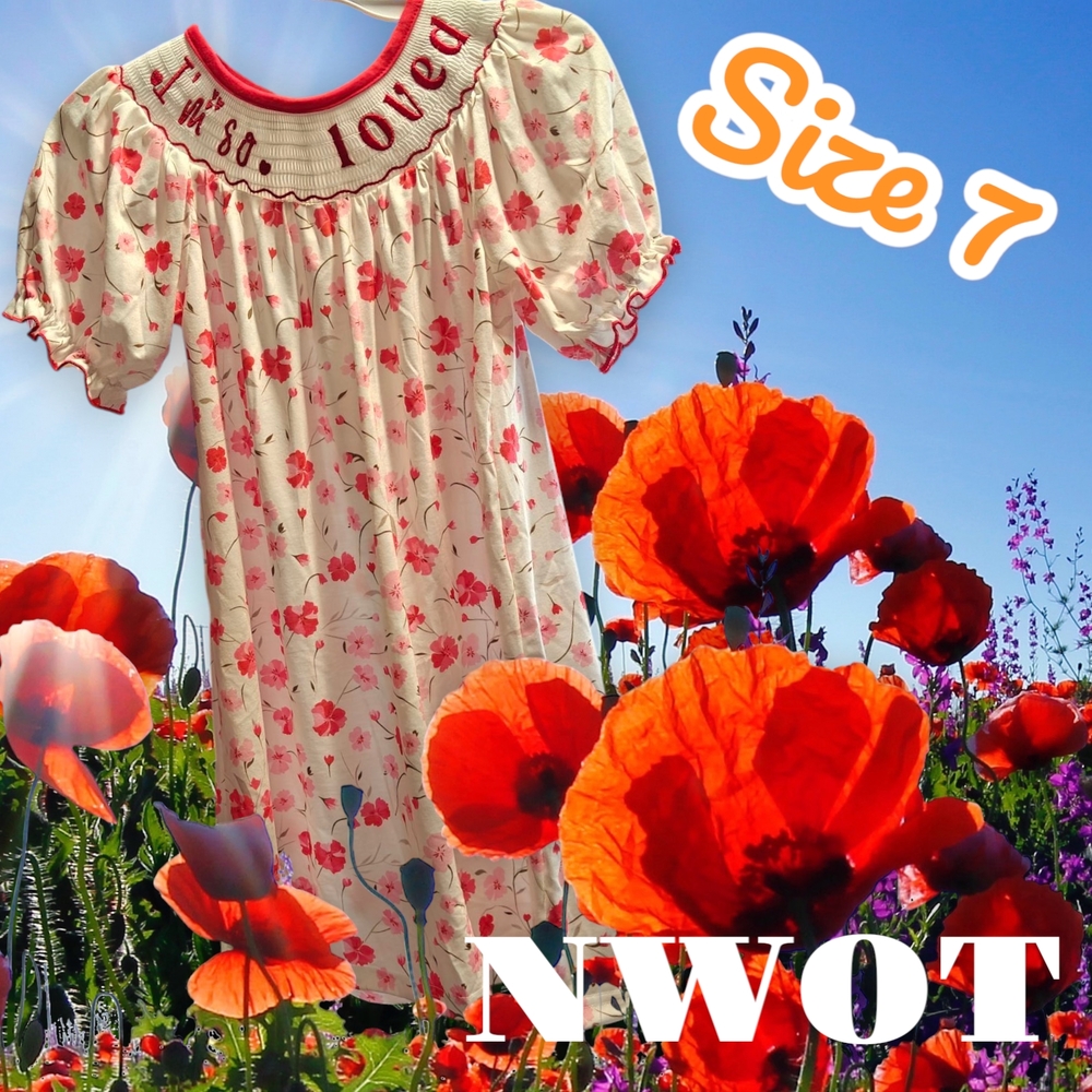 Floral Kids Casual Dress - Red and White